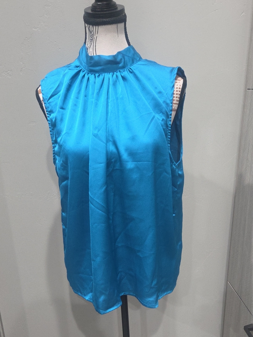 Sleeveless High-Neck Satin Top - Bright Turquoise
